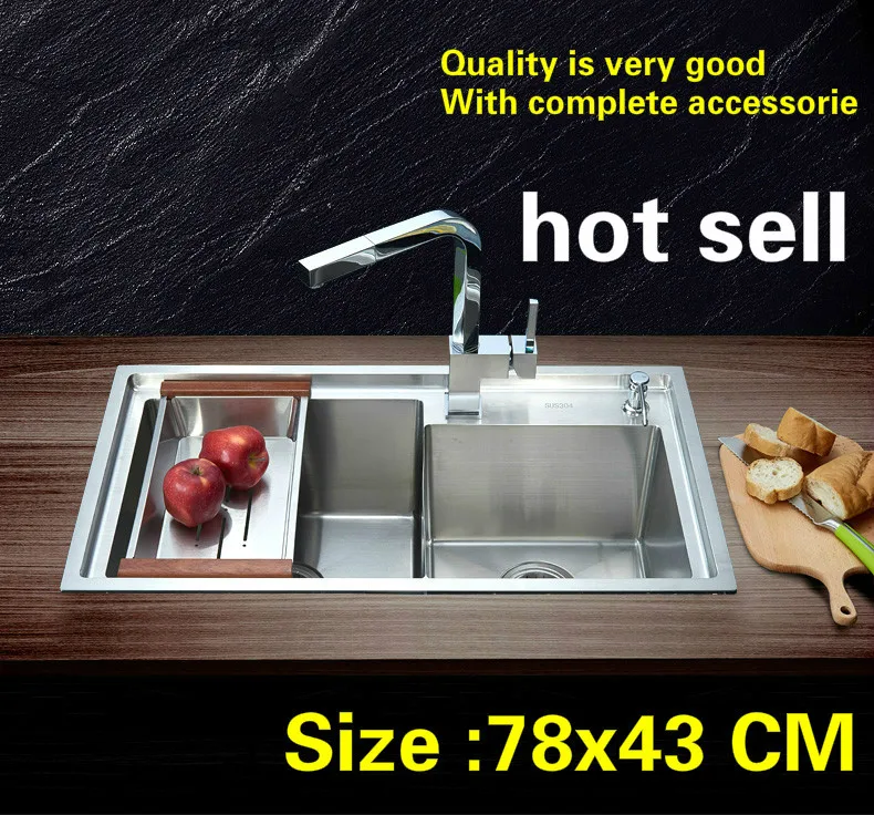 Free shipping Household vogue kitchen manual sink double groove wash the dishes durable 304 stainless steel hot sell 78x43 CM