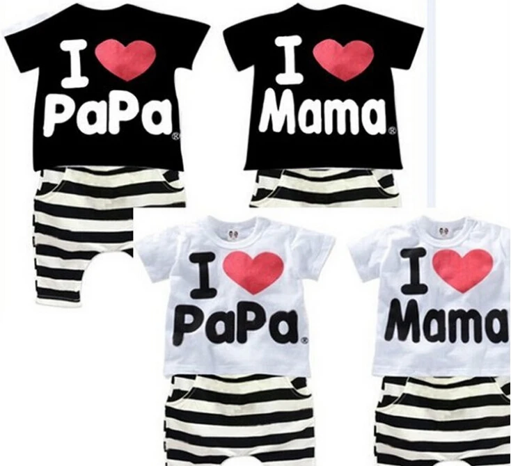 

2-5 years Summer children clothing Cotton I Love Mom and Dad pattern sleeve T-shirt + shorts clothing set children 2pcs