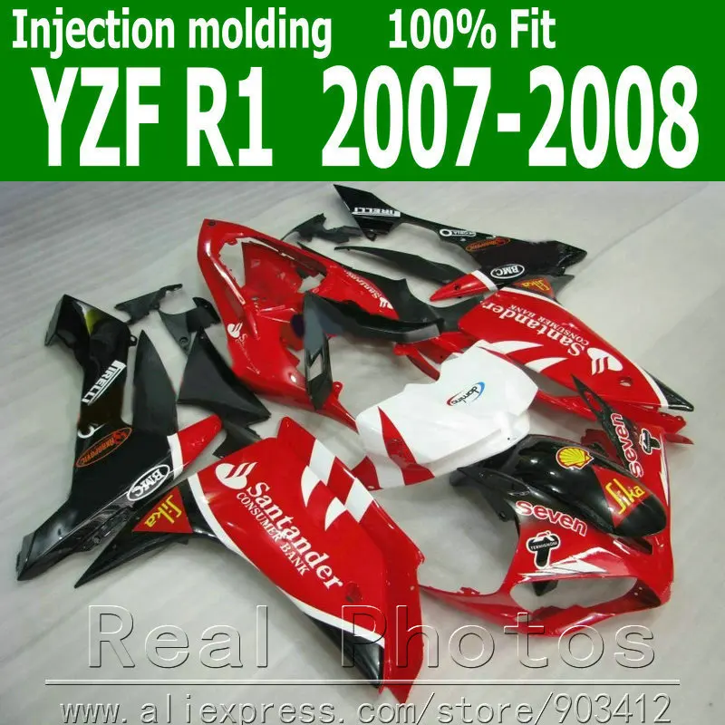 Injection molding Lowest price fairing kit for YAMAHA fairings YZFR1 2007 2008 red black Santander 07 08 YZF R1 NB80