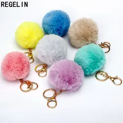 REGELIN Lovely Fluffy Pompom Keychains Artificial Rabbit Fur Ball KeyChain Women Bag Charms Jewelry Gift Pompom Keychain