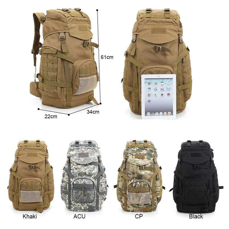 Molle 60L Camping Backpack Tactical Bag  Large Waterproof Backpacks Camouflage Hiking Men Outdoor Bags XA281WA