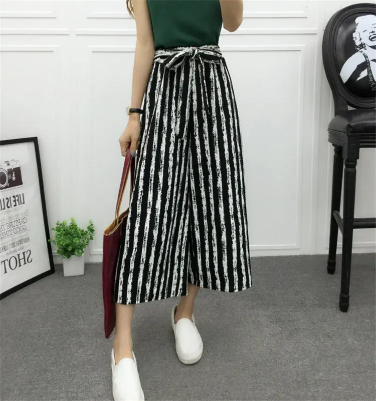 

high waist culottes Wide pants horn wide leg pants dance tenths Frenulum Lacing female trousers Belly Dance Casual Boho