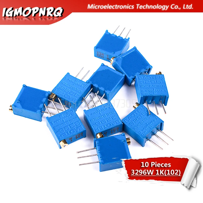 1lot=10Pcs 3296W-102 3296 1K ohm Multiturn Trimmer Potentiometer top control Adjustable Resistance 3296W 102 3296W-1-102LF