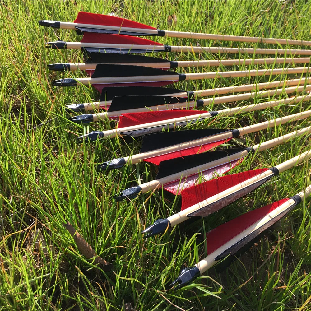 6/12/24PCS Black red Turkey Feather Traditional Handmade Wooden Arrows 32'' Outdoor Shooting Archery