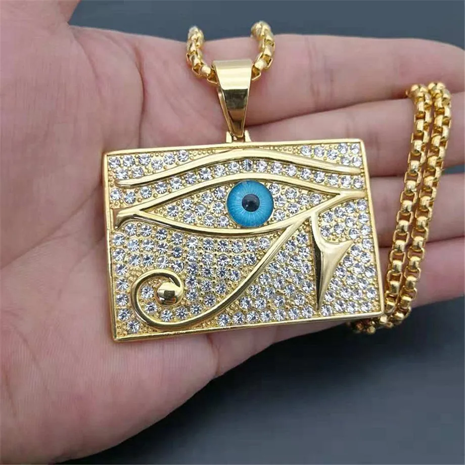 Egyptian Big Eye of Horus Pendant Necklace Gold Color Stainless Steel Iced Out Chains For Men Ancient Egypt jewelry Dropshipping