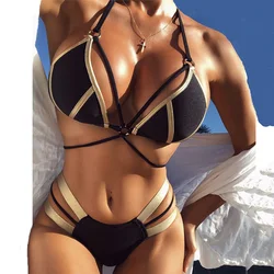 String Bikini Push Up 2022 Sexy brązujący Halter stroje kąpielowe kobiet strój kąpielowy kobiety Bandeau brazylijski stringi zestaw Bikini