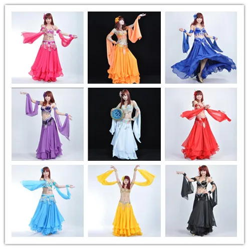 12 Colors 1 Piece  Belly Dance Costume Accessories  Arm Sleeves Wrist Adjustable Chiffon Sleeve Sequins Armbands 88 cm length