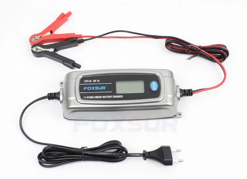 FOXSUR-cargador de batería inteligente para coche, dispositivo de carga de 12V, 4A, 6V, 1A, 11 etapas, 6V, 12V, EFB, GEL AGM, húmedo, con pantalla