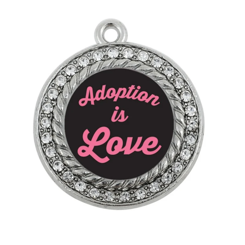 ADOPTION IS LOVE CIRCLE SQUARE CHARM antique silver plated jewelry