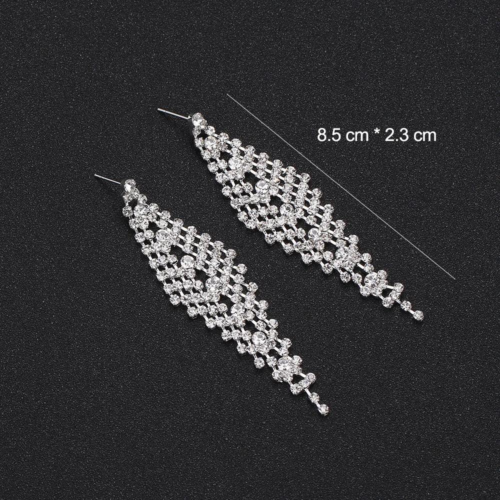 TREAZY Silver Color Crystal Bridal Long Earrings Shiny Rhinestones Wedding Party Dangle Earrings for Women Jewelry Gifts image 6