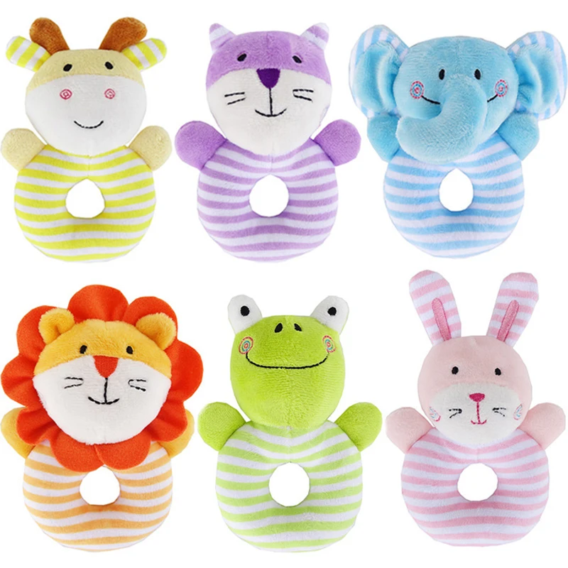 High Quality Newborn baby Animal rattles Shaped Catoon Hand Bell Ring Rattles Kid Plush Soft Toy