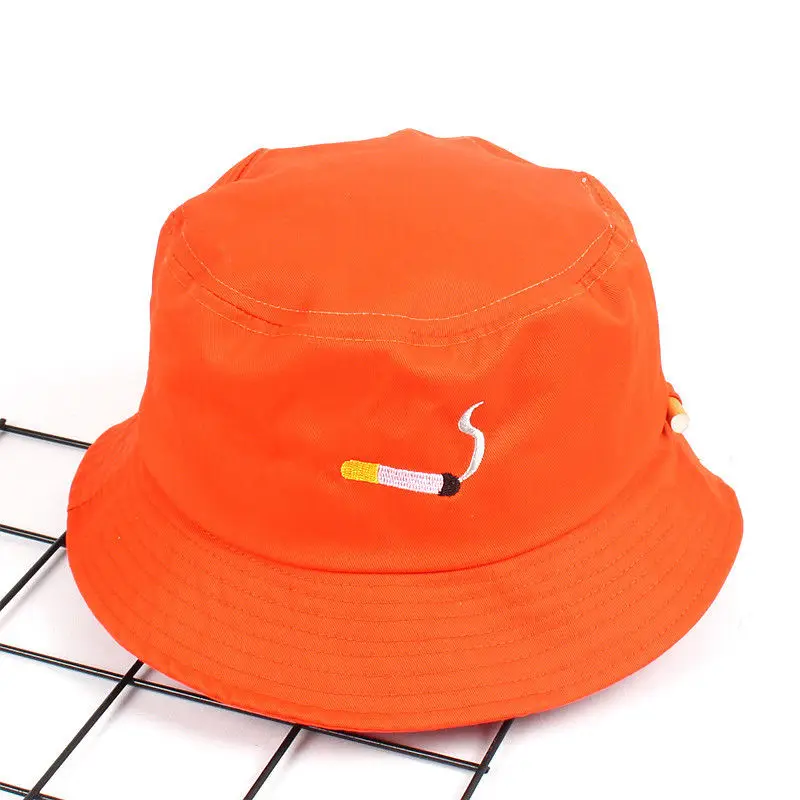 BomHCS Funny Embroidery Cigarette No Chill Cotton Bucket SunHat Unisex Beach Travel Cap (Black Orange )