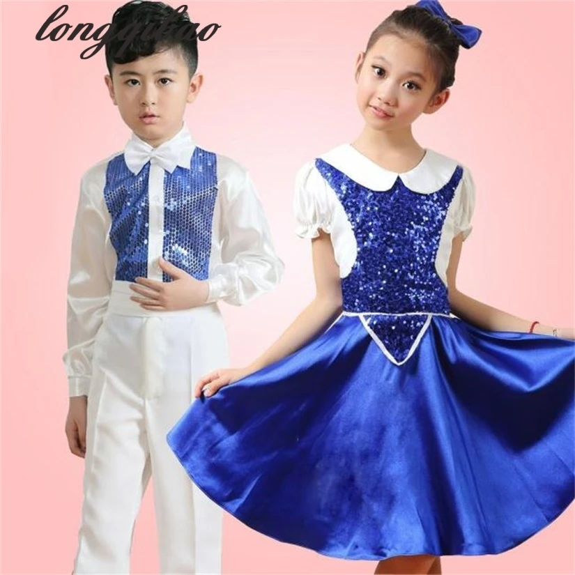 Primary and secondary school students chorus sequins costumes boys and girls children performance costumes TB7009