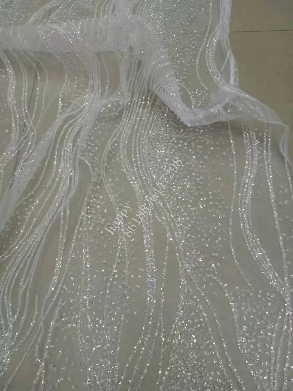 

stock Sexy white glued glitter tulle mesh lace fabric for UK personal custom wedding/ evening dress/stage,by dhl