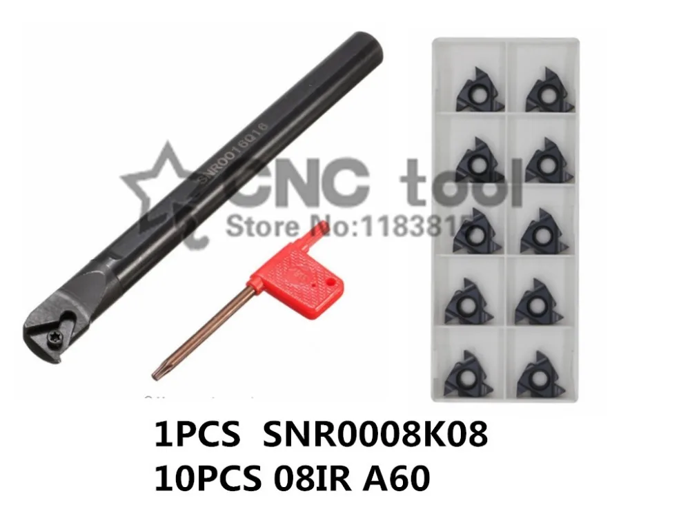 

SNR0008K08 CNC Internal thread Turning tool 1pcs + 08IR A60 10pcs 11pcs/set CNC Internal thread Carbide insert