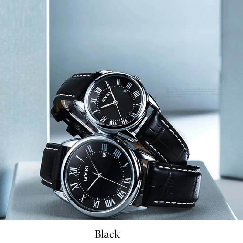 EYKI Men Leather Watches Simple Roman Numeral Dial With Calendar Quartz Watch Waterproof Wristwatch Clock Relogio Reloj