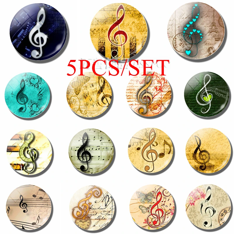 5PCS/SET Music Notes 25 MM Glass Dome Cabochon Jewelry Butterfly Musician Making Pendant Students Fashion Gift