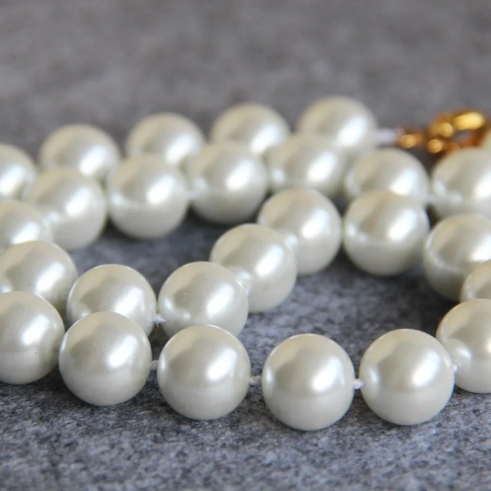 2021 New 14mm Round White Shell Pearl Beads Necklace For Women Girls Gifts DIY Fashion Jewelry Making Design 18inch Wholesale