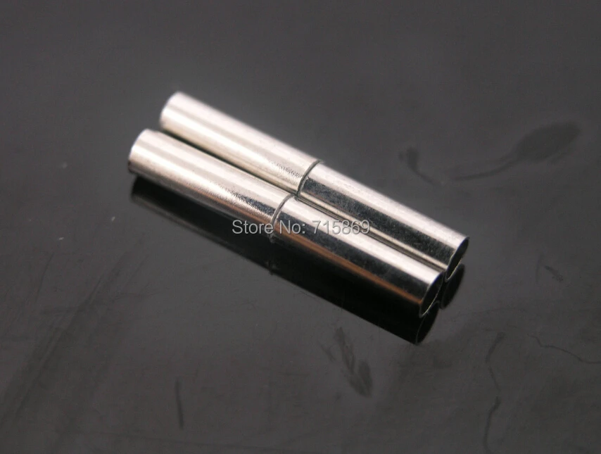 Free Ship Hole 3mm 50 Sets Strong Silver Tone Brass Jewelry Magnetic Tube Clasp End Cap Dia. 3mm