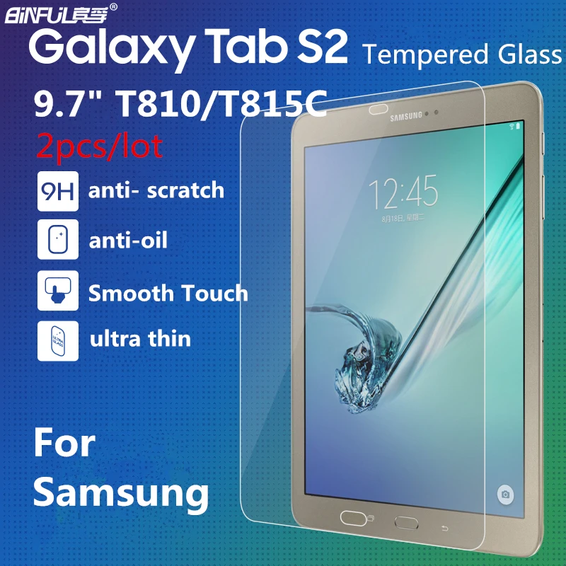  2pcs Premium 0.3mm 9H Tempered Glass for Samsung Galaxy Tab S2 9.7 T810 T815 Transparent Screen Protector Film