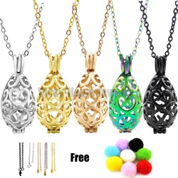 Chains as Gift! 31mm*11mm*12mm Heart Steel Oval Essential Oils Cage Diffuser Perfume Aroma Locket 316L Stainless Steel