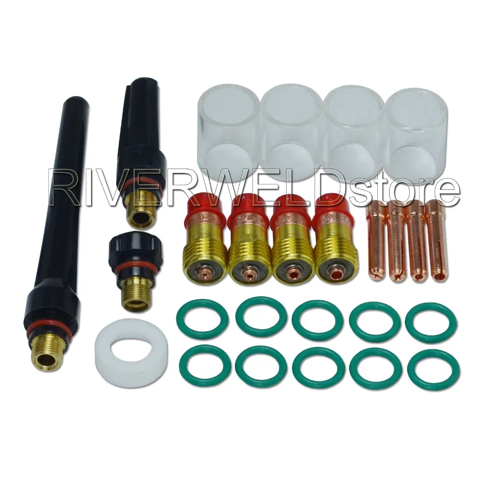 

TIG Welding Torch Stubby Gas Lens #10 Pyrex Glass Cup Kit For DB SR WP 17 18 26 TIG Welder Consumables Accessories 26pcs