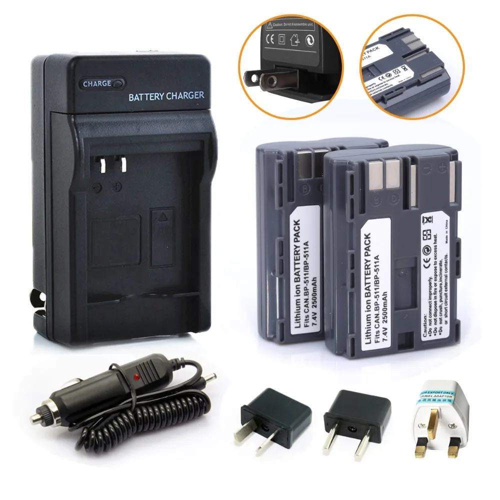 Аккумулятор и зарядное устройство для камеры Canon EOS 40D 300D 5D 20D 30D 50D B9Q, 2500 мАч, 2 шт.