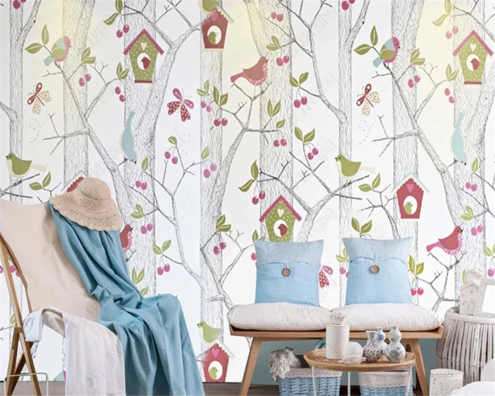 

wellyu Custom wallpaper 3d murals modern hand drawn cartoon woods bird mural TV background wall papers home decor 3d wallpaper