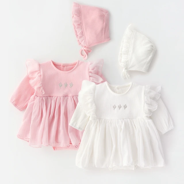 2019 New born baby girl dresses clothes little girls clothing spring cotton princess baby dress hat birthday baptism dress AliExpress