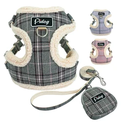 Classic Plaid  Dog Harness For Small Dogs Mesh Nylon Pet Harness and Leash Set  Chihuahua Pug Vest Walking Rope With  Treat Bag