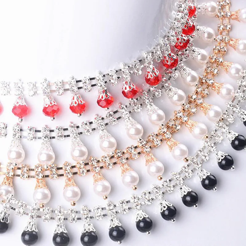 

10Yards Rhinestones Trims Chain Crystal For Head Band DIY Beads Jewelry Red Silver Black Rhinestone Trimming Applique