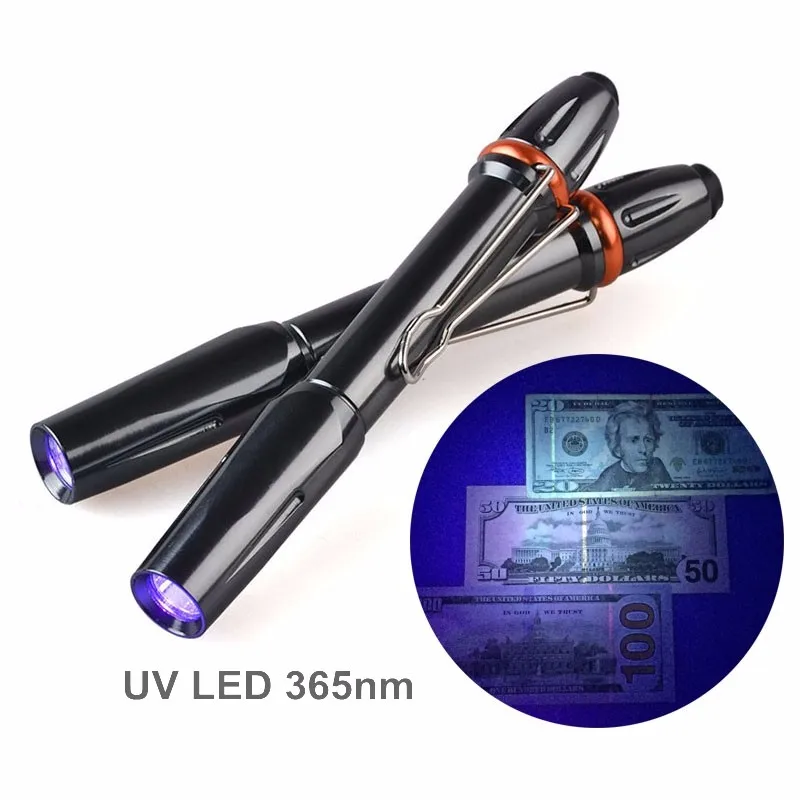 TopCom 365nM 395nM LED UV Penlight 3W Ultra Violet Pen Flashlight Portable Ultraviolet Pen Light With Clip For Money Detect