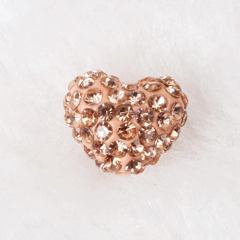 Champagne Clay Paved Crystal Disco Rhinestone Heart Shape Beads DIY For Bracelet jewelry making 5pcs 11x9mm