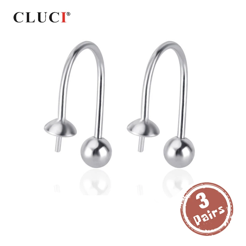 

CLUCI 3 pair wholesale 925 Sterling Silver Women Pearl Earring Pearl Earrings Mounting Women Silver 925 Drop Earrings SE113SB