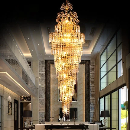 Modern LED Gold Crystal Chandeliers Lights Fixture Home Hotel Big Project Crystal Droplights Foyer Stairway Clubs Pendant Lamps