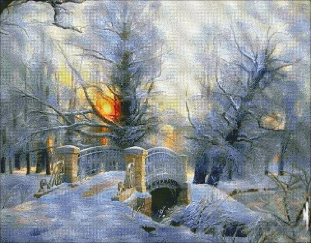 Needlework for embroidery DIY DMC Color High Quality - Counted Cross Stitch Kits 14 ct Oil painting - Snow Bridge