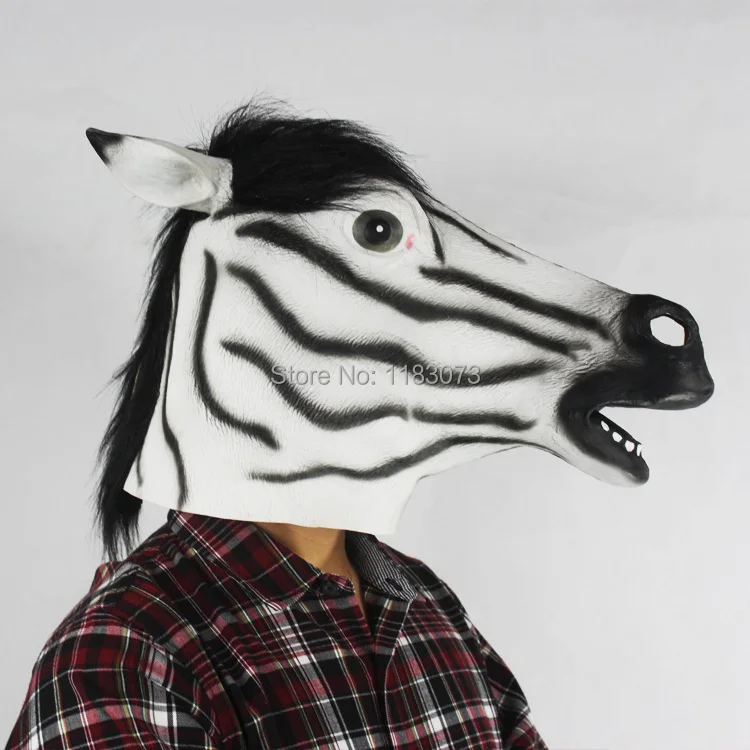 Zebra Head Mask Realistic Horse Latex Mask With Soft Horsehair Halloween Masquerade Full Face Animal Cosplay Party Costume Props