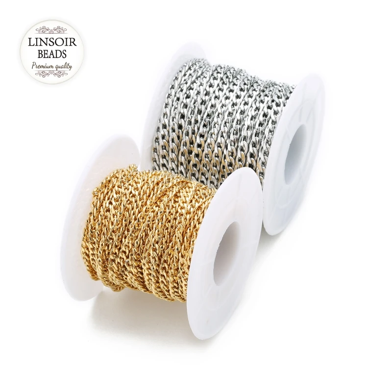 10yards/roll 3mm/4mm/5mm Width Silver/Golden Stainless Steel Metal Link Chain Bulk for DIY Necklaces Bracelets Jewelry Making
