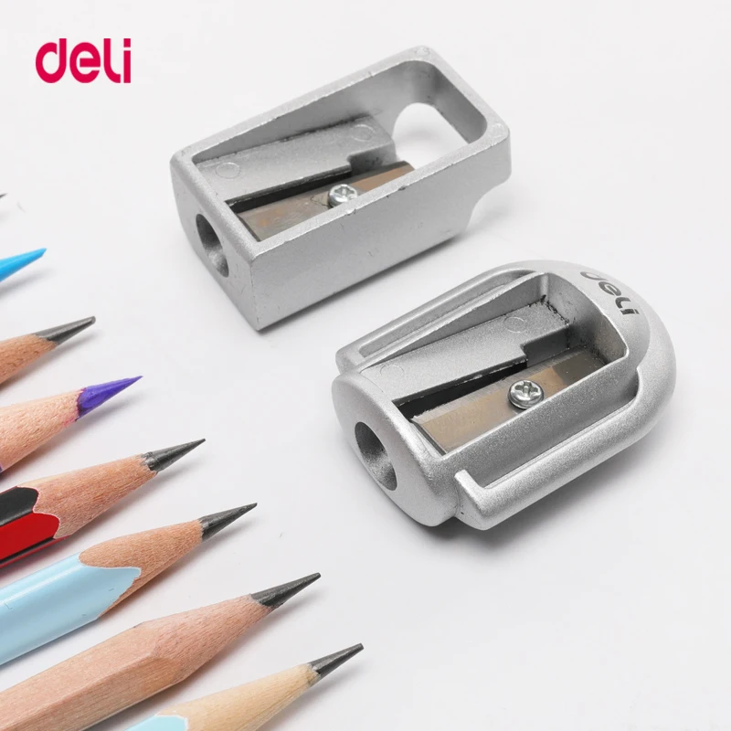 Deli Zinc Alloy Pencil Sharpener Silver Metal Sharpener School Office Sharpener Stationery Supplies