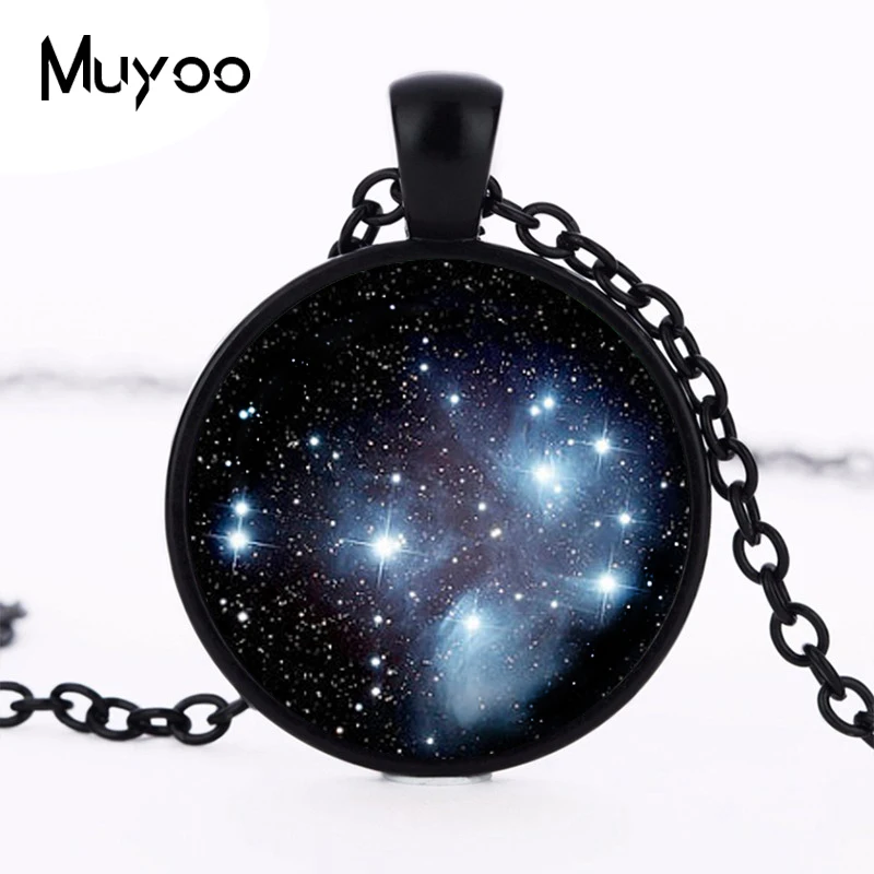 2017 new Handcrafted Pleiades star cluster pendant Universe Galaxy necklace Space Jewelry Black Blue Round Photo pendant HZ1