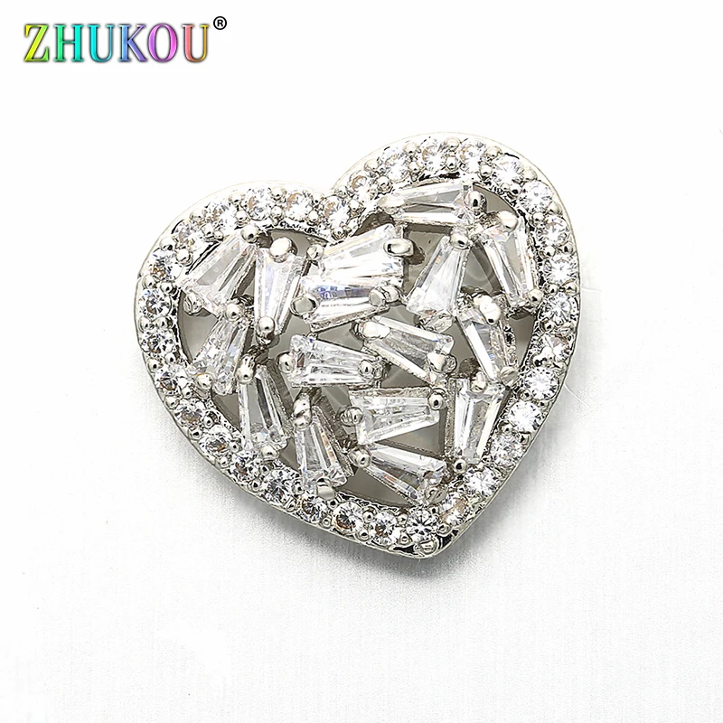 15*16mm Brass Micro Pave Cubic Zirconia Heart Charms Connectors for Diy Jewelry Findings, Mixed Color, Model: VS219