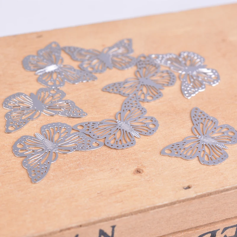 100pcs AC6132 Gold/Platinum Plated  Filigree Connector Butterfly Stamping Charm Pendant Jewelry slider Parts Necklace Making