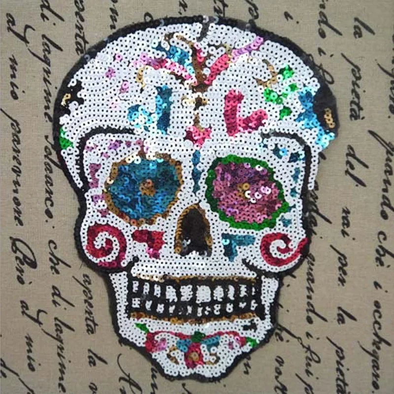 Hot sequins patch skull  DIY clothes patches for clothing sew-on embroidered military patch motif beaded applique crafts sticker