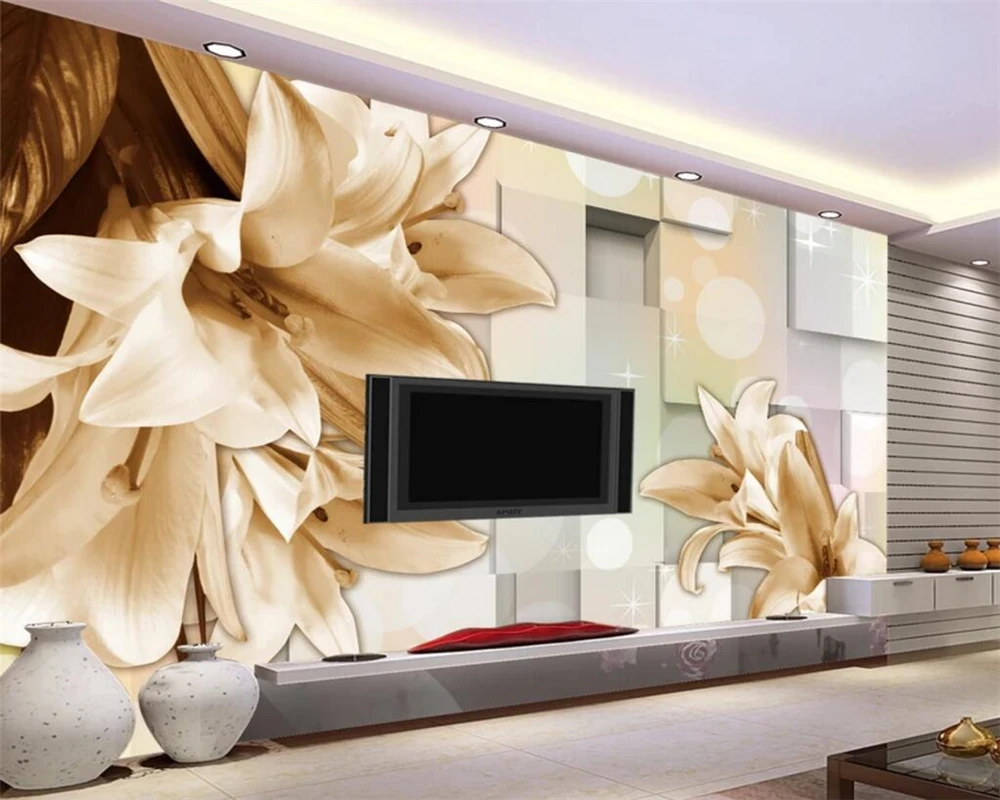 

Beibehang Custom wallpaper fashion lilies stereo TV background wall home decor living room bedroom background mural 3d wallpaper