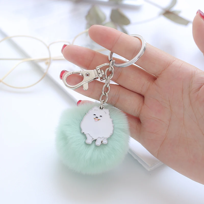 Fashion Key Chain Yorkshire Terrier Lovely Dog Key Ring Pendant Fur Ball POM POM Keychain Charm Bag Pendant Best friend Gift