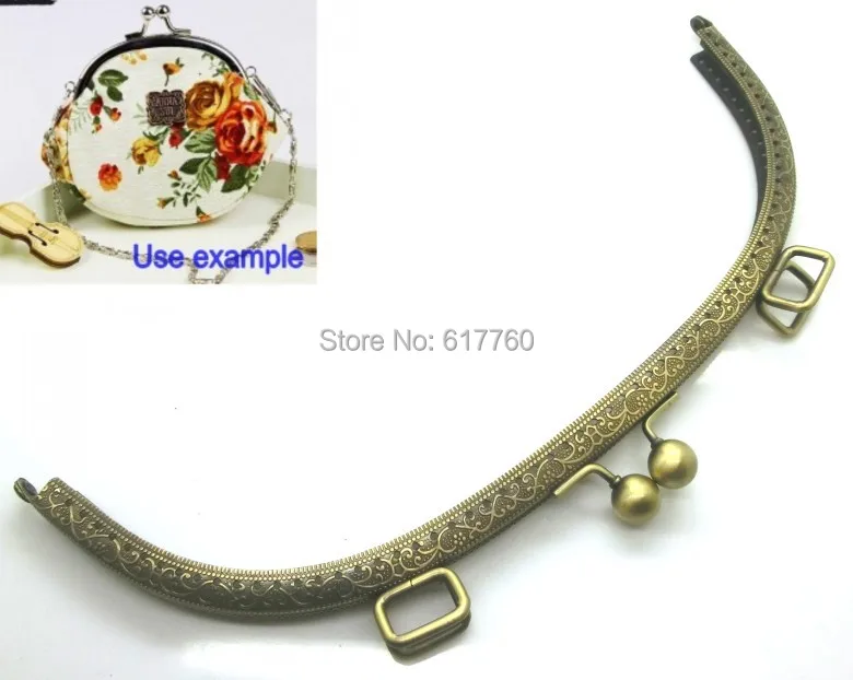 Free Shipping-1PC Antique Bronze Bead Purse Bag Metal Arch Frame Kiss Clasp Lock 25.5x11cm(10