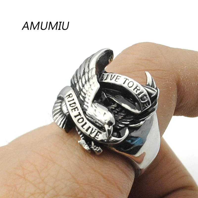 

AMUMIU Cool Eagle Stainless Steel Ring Men Women Biker High Quality Jewelry Punk Style HZR037