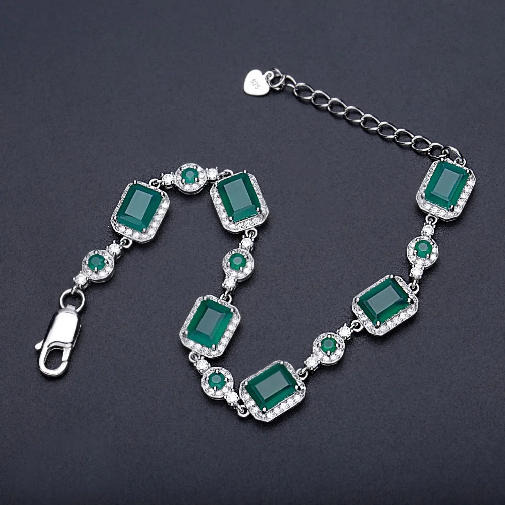 GEM\'S BALLET 6x8mm Green Agate Bracelet Genuine 925 sterling silver Natural Gemstone Bracelets&bangles For Women Fine Jewelry