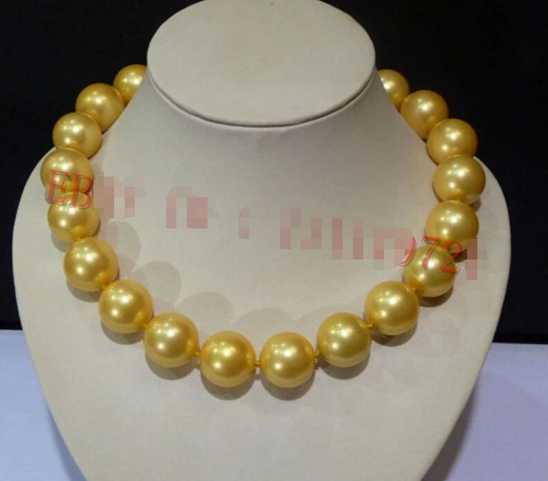 Lovely Women's Wedding Jewelry  shipping>>> >>>NEW 20mm AAAA Gold South Sea Shell Pearl Round Beads Necklace 17