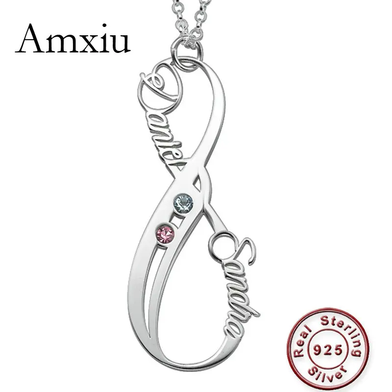 Amxiu Customize Two Names Necklace Personalized 925 Silver Jewelry Rose Gold Color Bowknot Choker Necklace For Women Lovers Gift